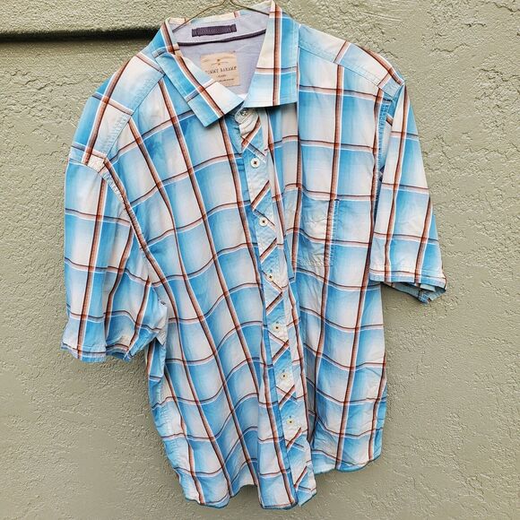 Tommy Bahama Button Up Shirt Size XL 100% Cotton 29" L 23" P2P Light Blue Check - Picture 1 of 4